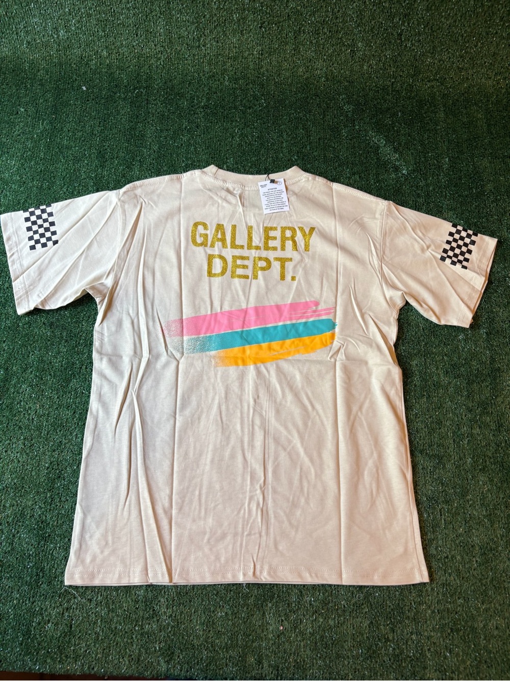 Gallery Dept Cream MIA Graphic Short Sleeve Tee with Multicolor Stripe - Picture 3 of 10